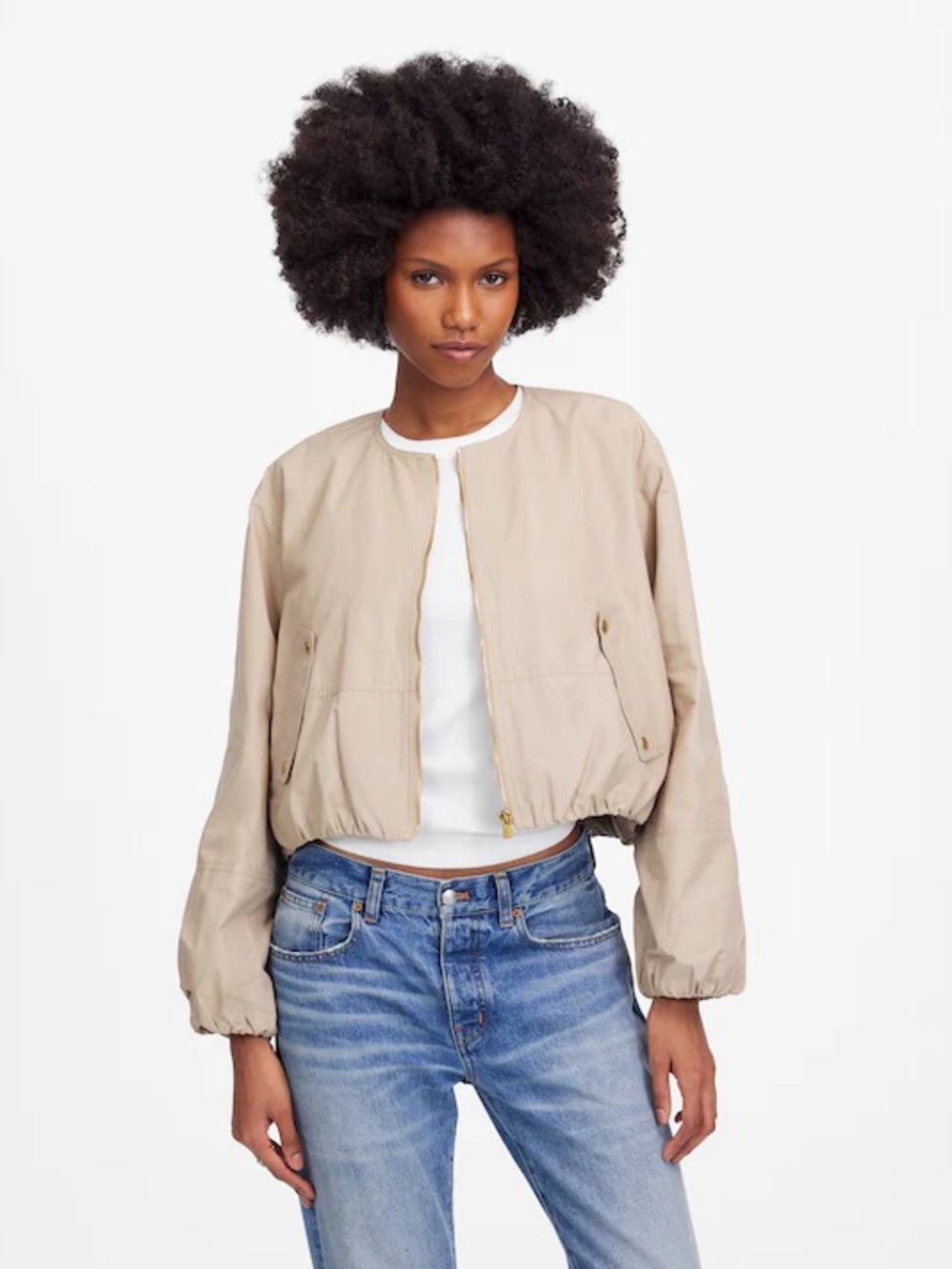 NWT Madewell Bubble-Sleeve Bomber Jacket in Khaki Size M